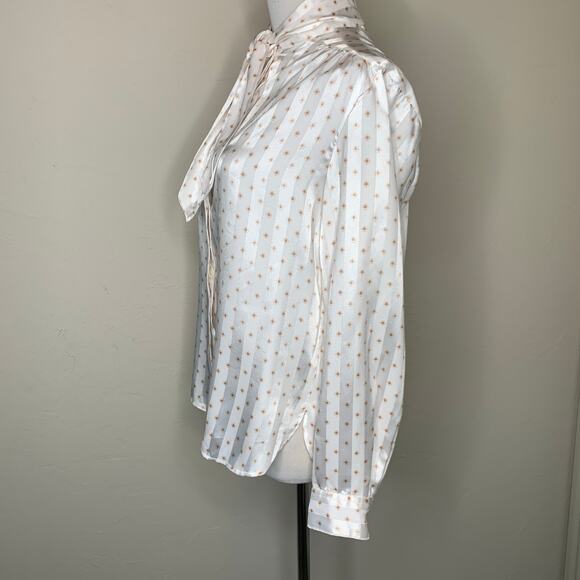 Vintage Evan Picone Blouse Cream with Small Squares Medallion Subtle Stripe Sz 8 - Picture 3 of 7